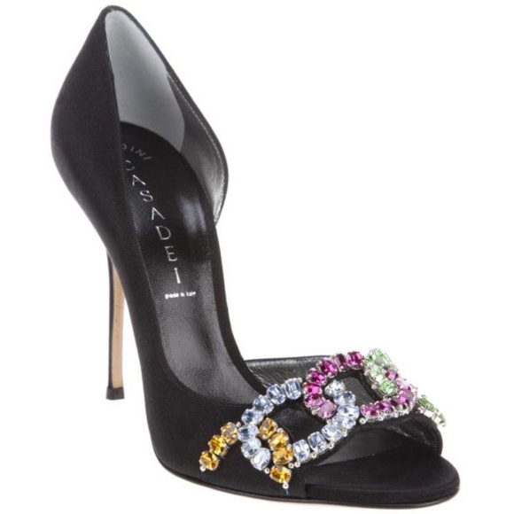Casadei Shoes - Casadei Rhinestone Black Satin Stiletto Pump 6